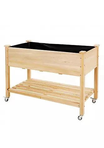 商品Costway|Wood Elevated Planter Bed With Lockable Wheels Shelf And Liner,价格¥1012,第1张图片