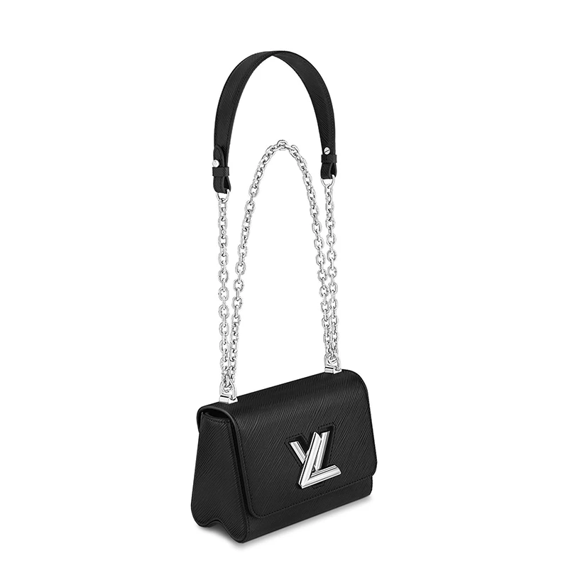 预售10天 Louis Vuitton/路易威登 经典款TWIST系列 女士小号黑色水波纹牛皮革旋转徽标银扣翻盖开合单肩斜挎链条包 M80836 商品