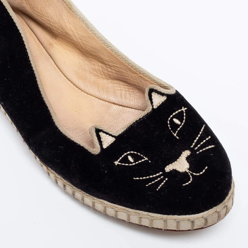 Charlotte Olympia Black Velvet Kitty Slip On Flats Size 38 商品