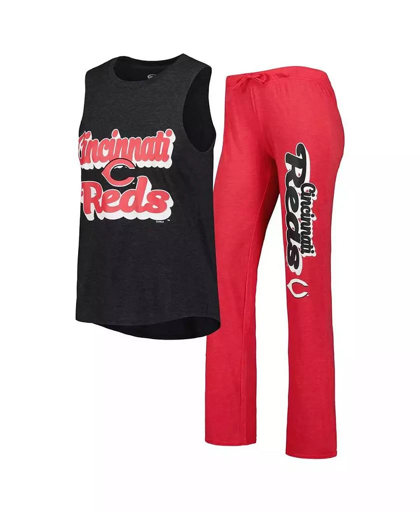 商品Concepts Sport|Women's Heather Red, Heather Black Cincinnati Reds Wordmark Meter Muscle Tank Top and Pants Sleep Set,价格¥471,第1张图片