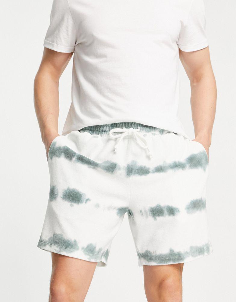 ASOS DESIGN relaxed towelling short in green & white tie dye商品第3张图片规格展示