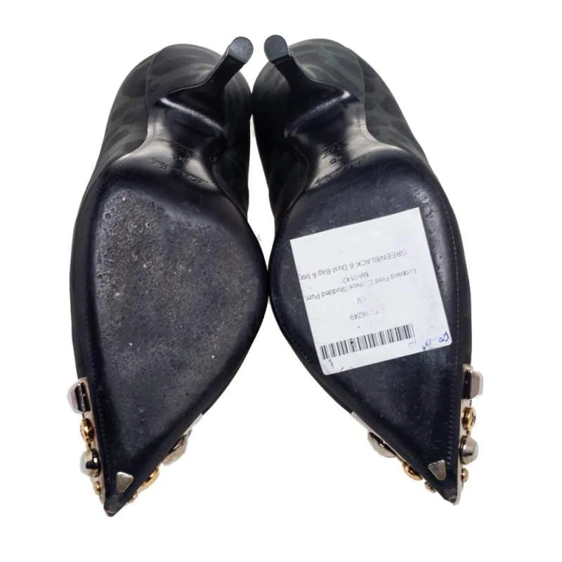 Louis Vuitton Green/Black Leopard Print Fabric Bernice Studded Pumps Size 36 商品