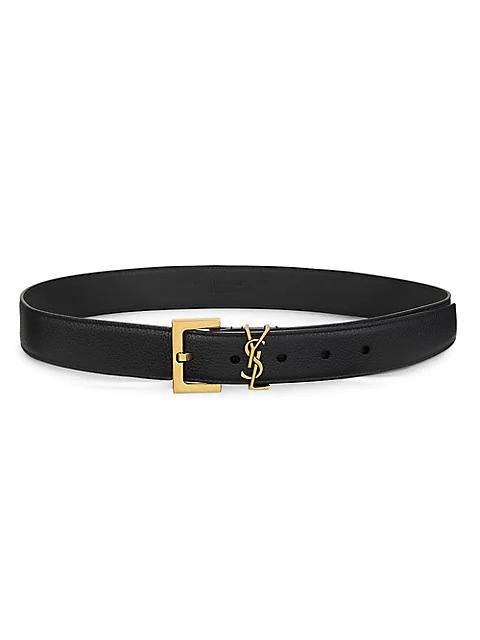 商品Yves Saint Laurent|Milo Logo Buckle Leather Belt,价格¥3841,第1张图片