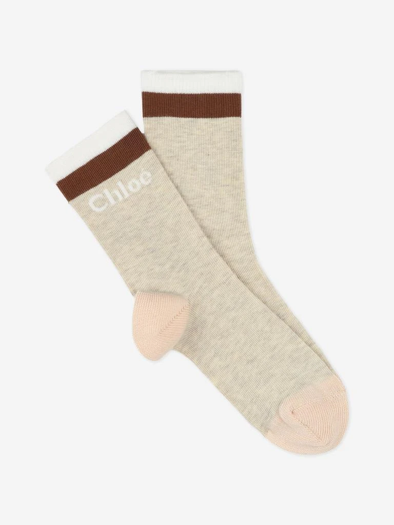 商品Chloé|Chloé Girls Jacquard Logo Socks in Beige,价格¥200,第1张图片