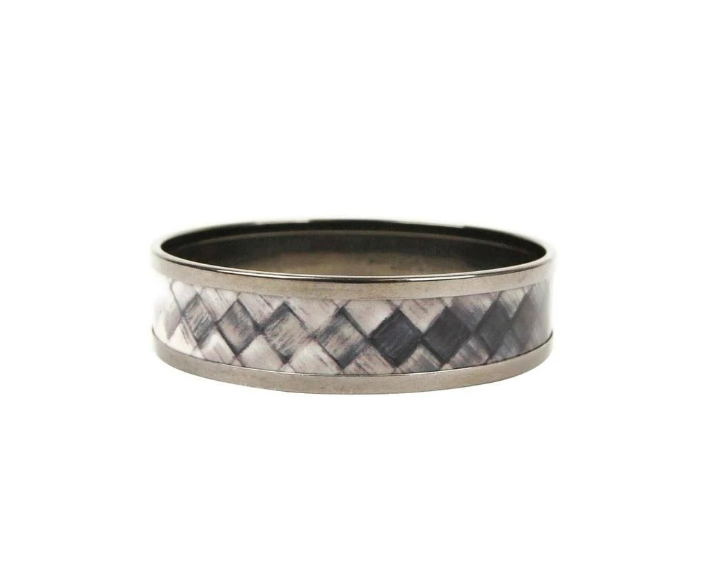 商品Bottega Veneta|Bottega Veneta Women's White / Black Enamel Metal Woven Silver Bracelet 452833 1813 (Small),价格¥1815,第1张图片