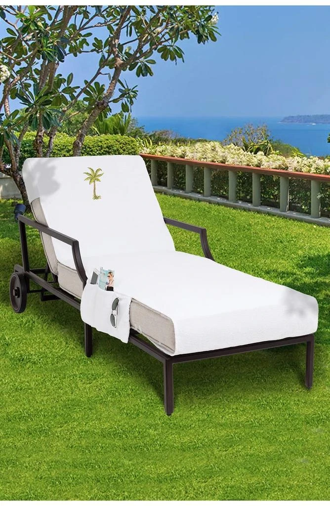 商品Linum Home Textiles|100% Turkish Cotton Palm Tree Embroidered Standard Size Chaise Lounge Cover With Side Pockets - White,价格¥691,第2张图片详细描述