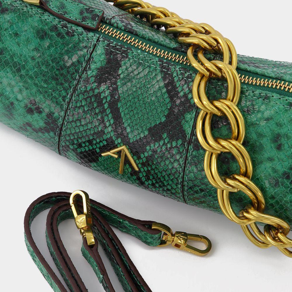 Mini Cylinder Bag in Snake Embossed Green Leather商品第5张图片规格展示