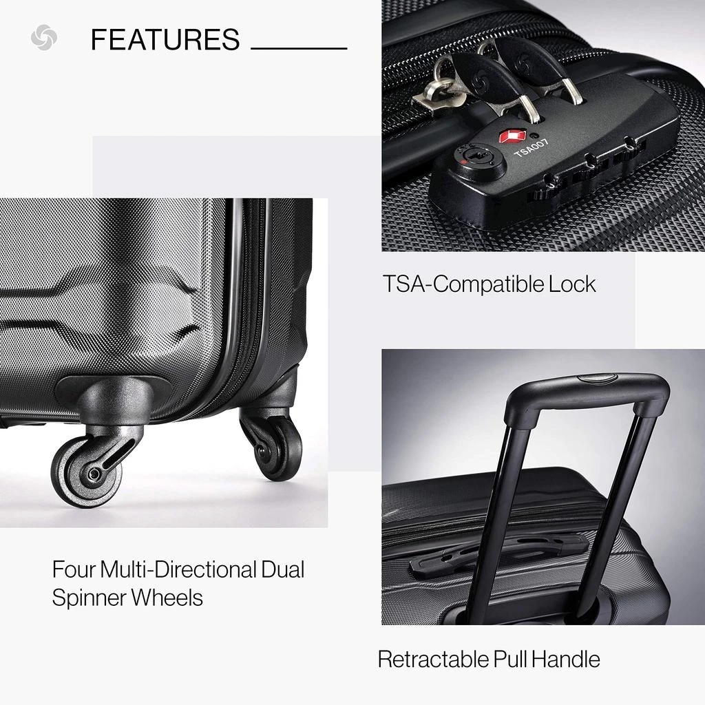 商品Samsonite|Samsonite Omni PC Hardside Expandable Luggage with Spinner Wheels, Checked-Medium 24-Inch, Black,价格¥749,第5张图片详细描述
