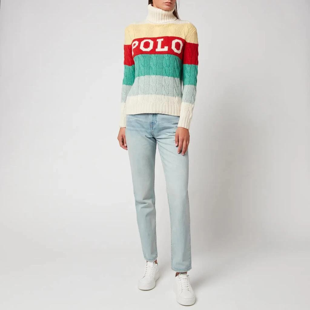 商品Ralph Lauren|Polo Ralph Lauren Women's Polo Striped Turtleneck Cable Knit Jumper- Multi,价格¥910,第3张图片详细描述