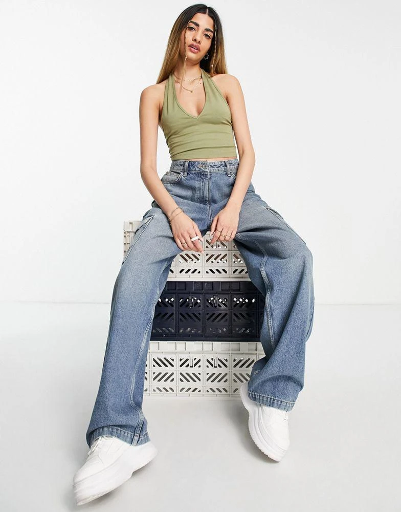 商品Echo Design|ASOS DESIGN halter neck crop top in khaki,价格¥69,第3张图片详细描述