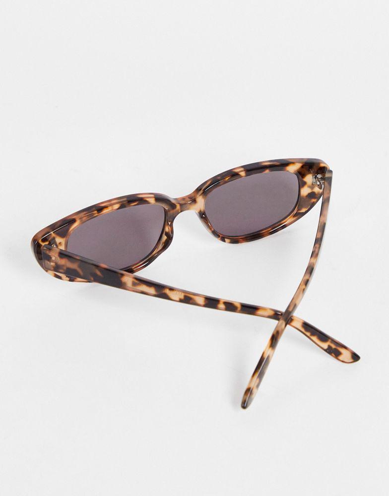 ASOS DESIGN frame slim cat eye sunglasses in tort  - BROWN商品第2张图片规格展示