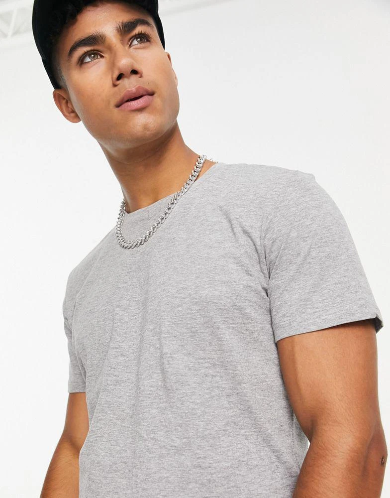 商品Jack & Jones|Jack & Jones Essentials longline scoop hem t-shirt in grey melange,价格¥116,第1张图片