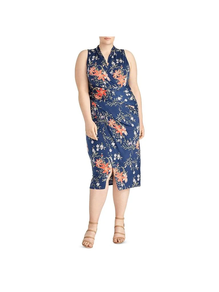 商品RACHEL Rachel Roy|Plus Womens Floral Print Surplice Midi Dress,价格¥410,第1张图片