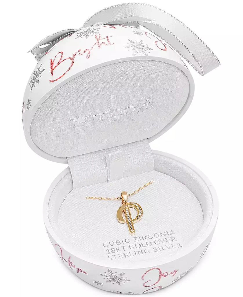 商品Macy's|Ornament Box with Cubic Zirconia Initial 18" Pendant Necklace in Sterling Silver (Also in Gold-Plated Sterling Silver),价格¥223,第3张图片详细描述