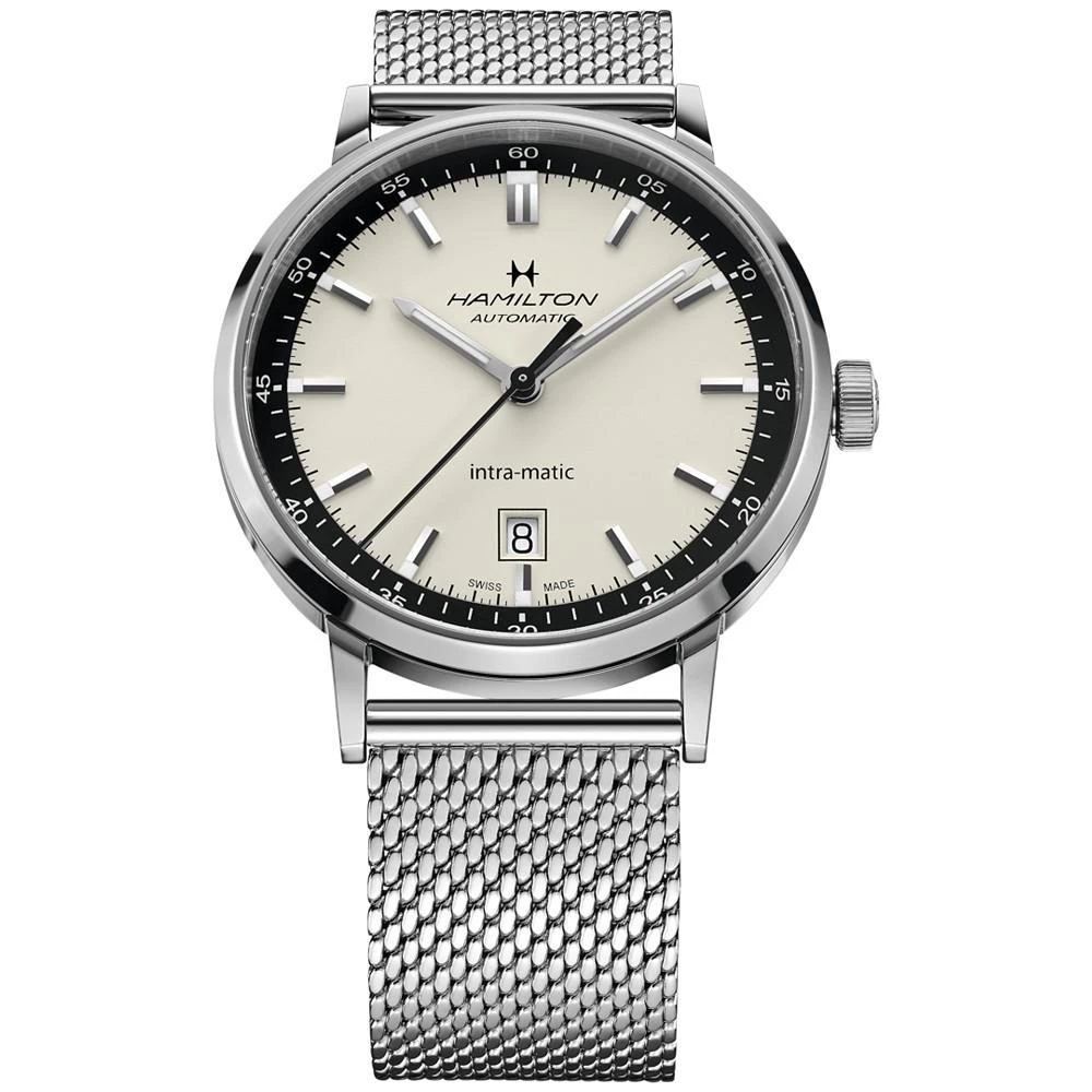 商品Hamilton|Men's Swiss Intra-Matic Stainless Steel Mesh Bracelet Watch 40mm,价格¥8189,第2张图片详细描述