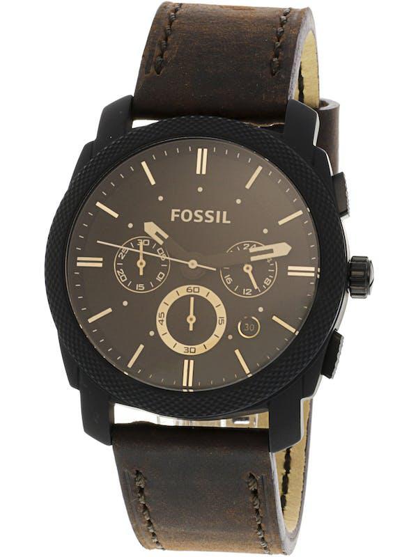 商品Fossil|Men's Machine FS5251SET Grey Leather Swiss Parts Chronograph Fashion Watch,价格¥761,第1张图片