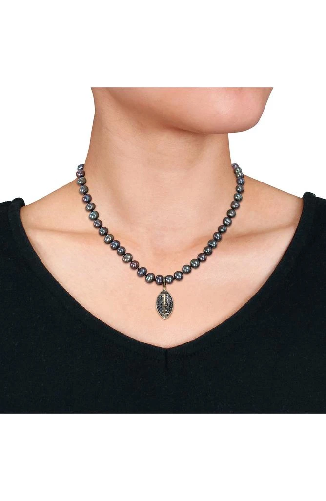 Men's Cultured Freshwater Pearl Black Diamond Crown Pendant Necklace - 0.36ct. 商品