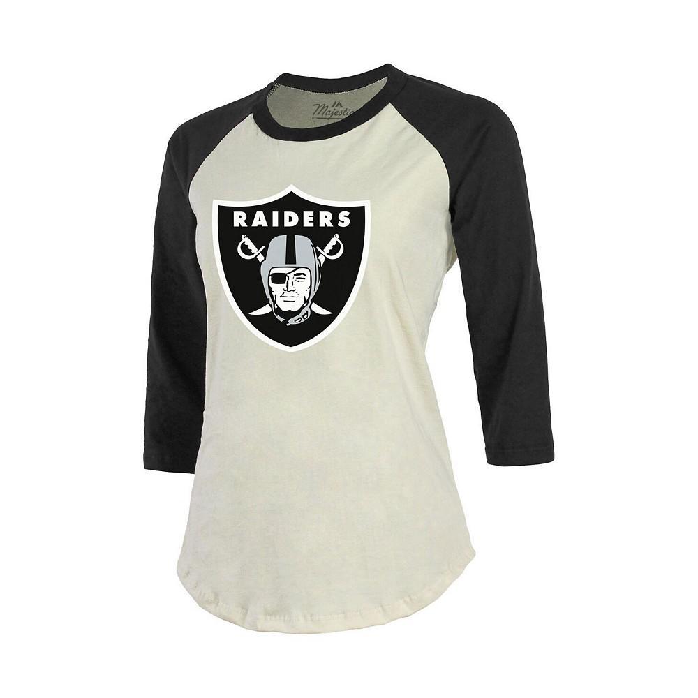 商品Majestic|Women's Threads Darren Waller Cream, Black Las Vegas Raiders Player Name and Number Raglan 3/4-Sleeve T-shirt,价格¥272,第4张图片详细描述