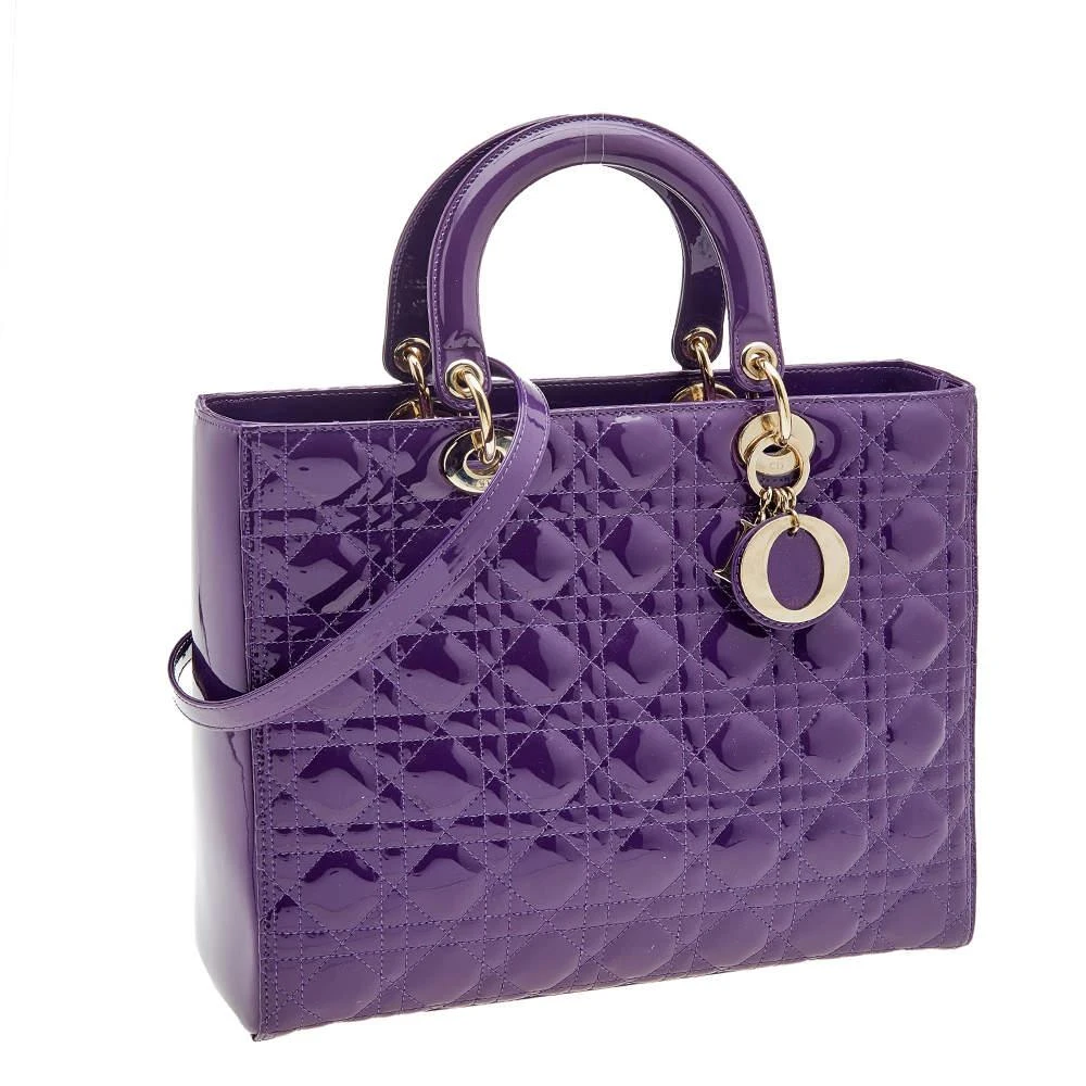 商品[二手商品] Dior|Dior Purple Cannage Patent Leather Large Lady Dior Tote,价格¥10370,第3张图片详细描述