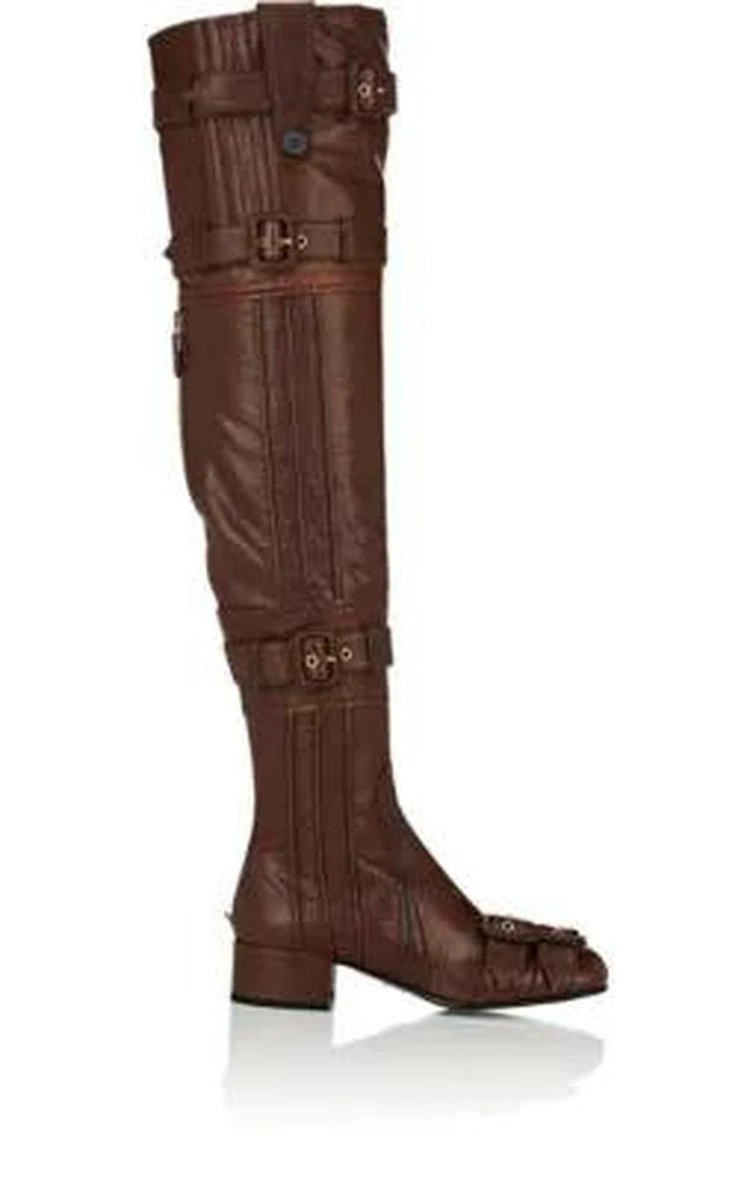 商品Prada|Leather Over-The-Knee Boots,价格¥10934,第1张图片