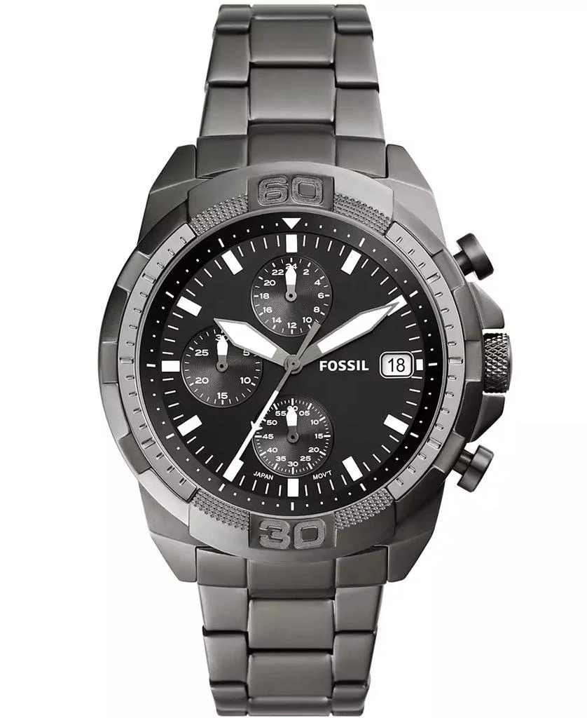 商品Fossil|Men's Bronson Chronograph Gray Stainless Steel Bracelet Watch 44mm,价格¥1458,第1张图片