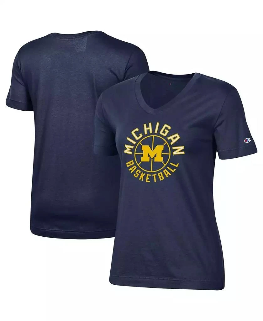 商品CHAMPION|Women's Navy Michigan Wolverines Basketball V-Neck T-shirt,价格¥262,第1张图片