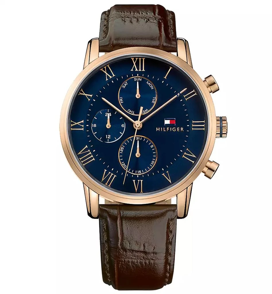 商品Tommy Hilfiger|Men's Chronograph Dark Brown Leather Strap Watch 44mm,价格¥916,第1张图片