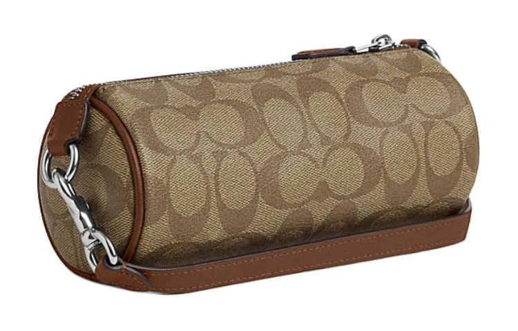 商品[国内直发] Coach|蔻驰 Nolita 20 银标Logo经典老花五金扣拉链 人造革 圆筒包手提单肩包 小号 女款 卡其色拼马鞍棕色,价格¥952,第3张图片详细描述