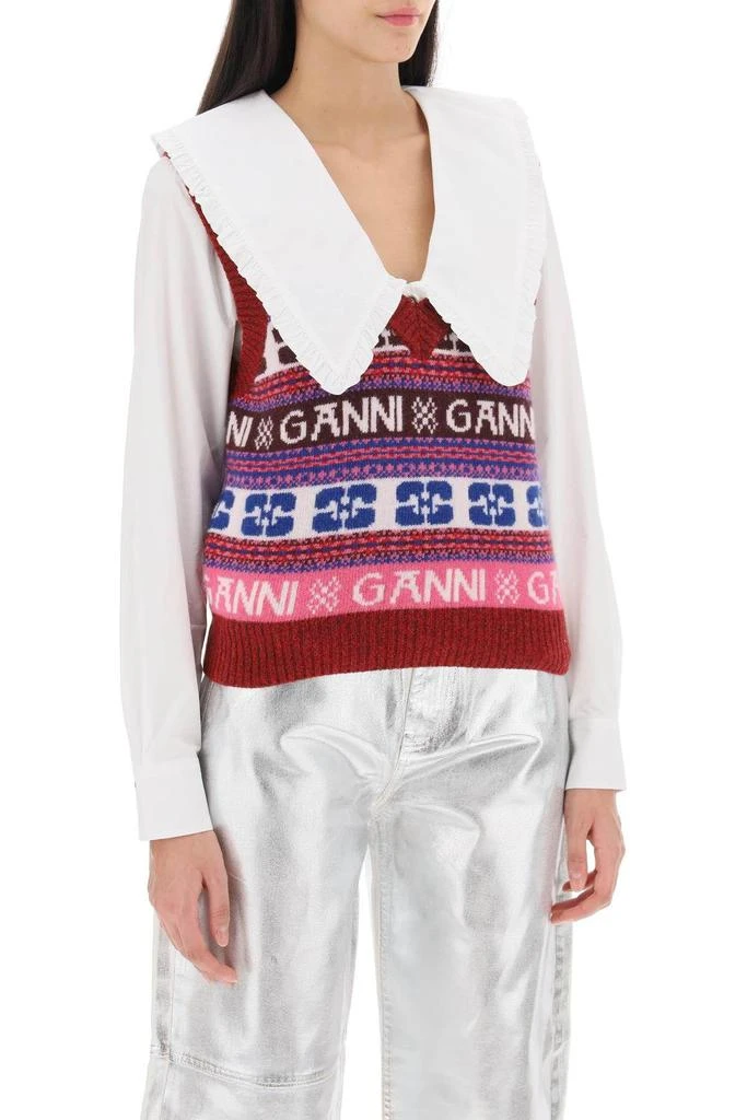 商品Ganni|Jacquard wool vest with logo pattern,价格¥996,第3张图片详细描述