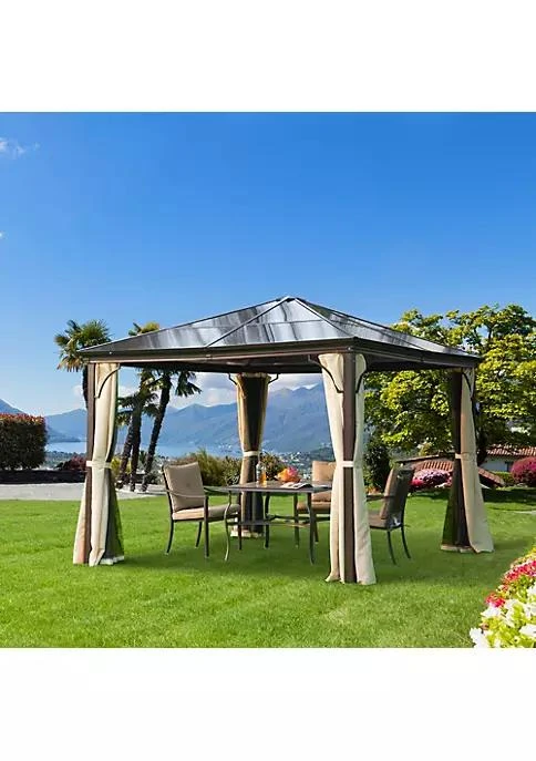 商品Outsunny|10 X 10 Aluminum Frame Patio Gazebo Canopy With Polycarbonate Hardtop Roof Mesh Net Curtains And Durability,价格¥7313,第3张图片详细描述