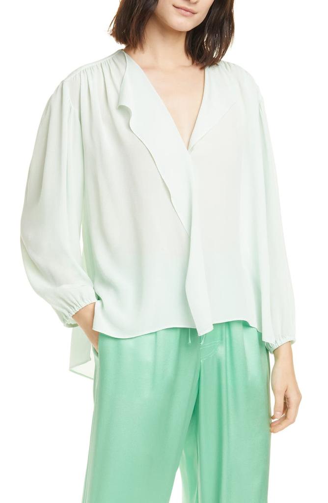 Shirred Long Sleeve Silk Blouse商品第1张图片规格展示