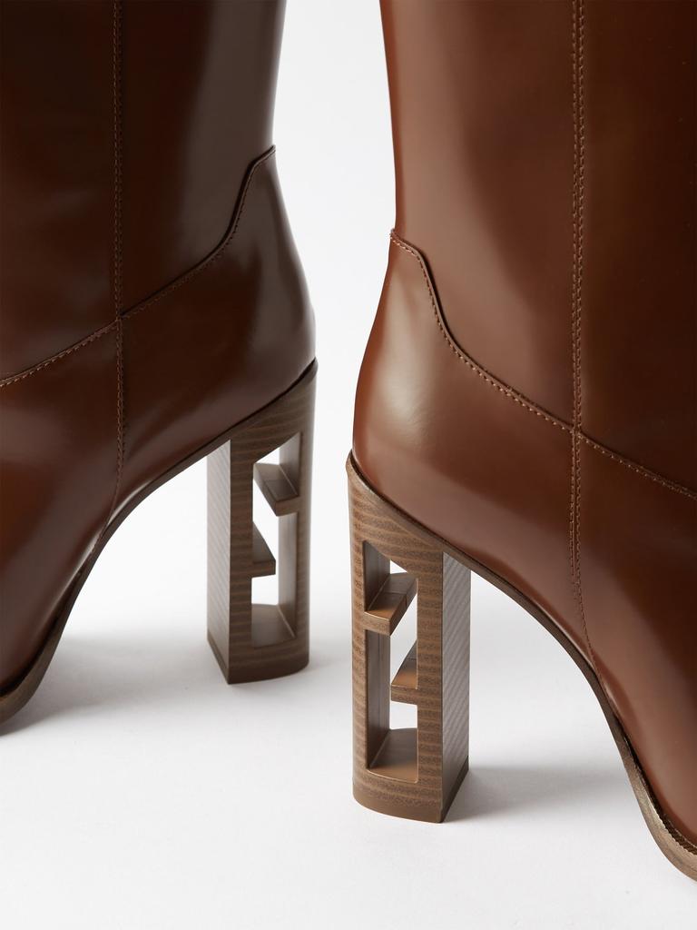 FF-heel leather knee-high boots商品第6张图片规格展示