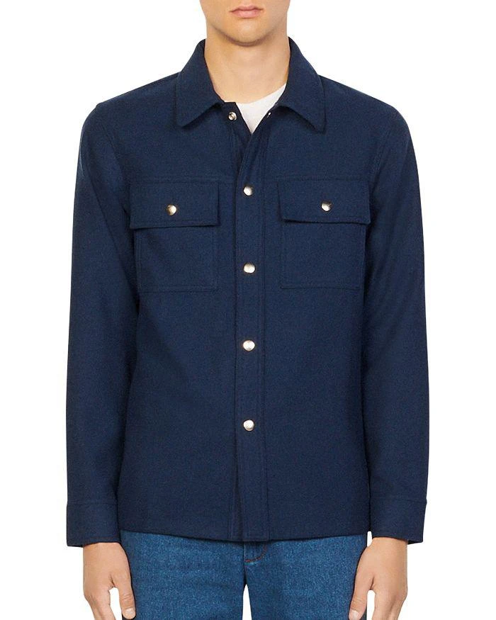 商品Sandro|H21 Wool Blend Solid Regular Fit Button Down Shirt Jacket ,价格¥1514,第1张图片