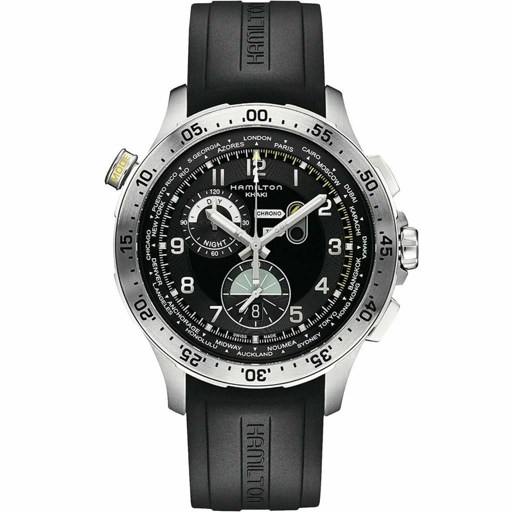 商品Hamilton|Hamilton Men's Watch - Khaki Aviation Chrono Black Dial Rubber Strap | H76714335,价格¥4071,第1张图片