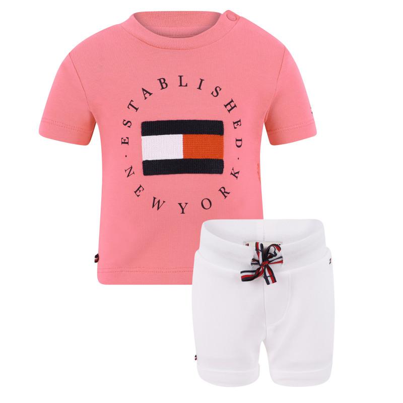 Logo set of shorts and t shirt in pink and white商品第1张图片规格展示