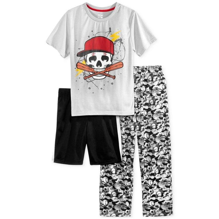 商品Max & Olivia|大/小童3-Pc. Baseball Skull Pajama Set, Little Boys (2-7) & Big Boys (8-20),价格¥73,第1张图片