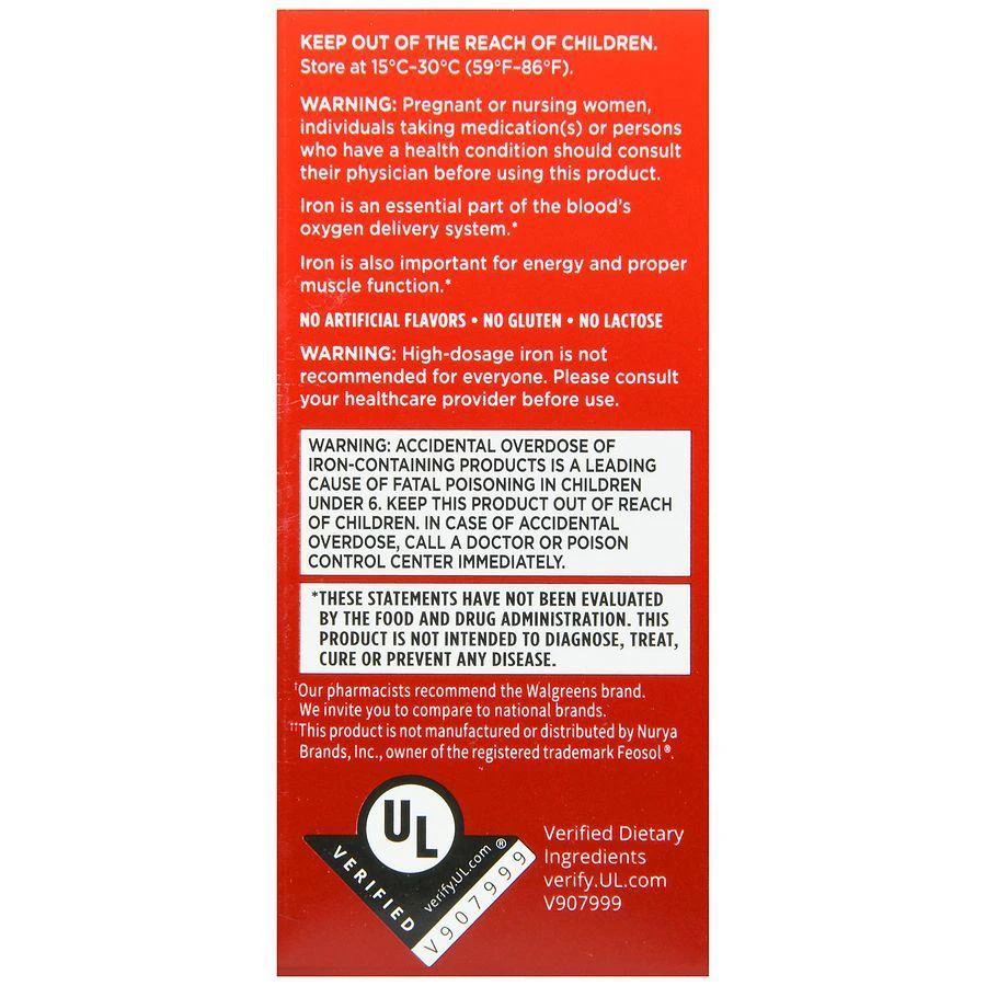 商品Walgreens|High Potency Iron Ferrous Sulfate Tablets,价格¥148,第4张图片详细描述