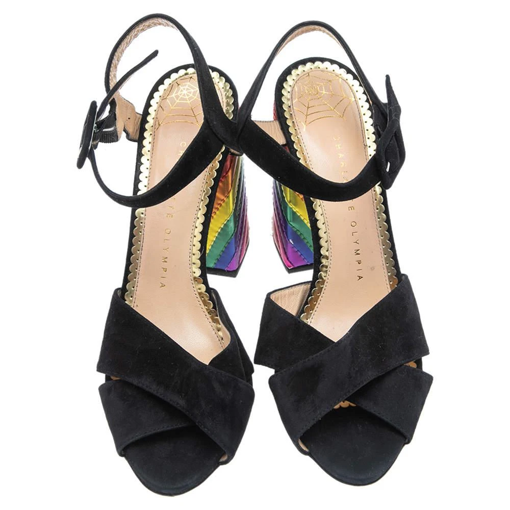 商品[二手商品] Charlotte Olympia|Charlotte Olympia Black Suede  Block Heel Ankle Strap Sandals Size 38.5,价格¥1071,第3张图片详细描述