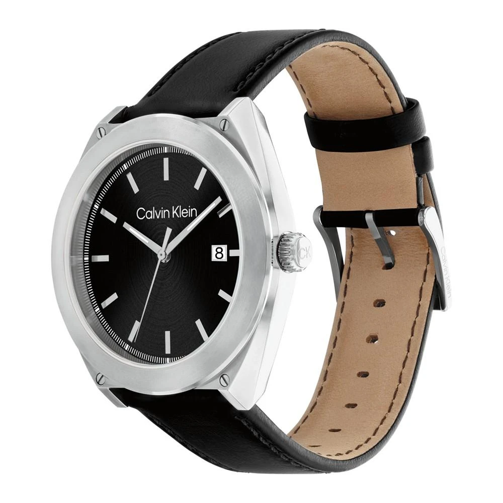 商品Calvin Klein|Men's Black Leather Strap Watch 44mm,价格¥791,第2张图片详细描述
