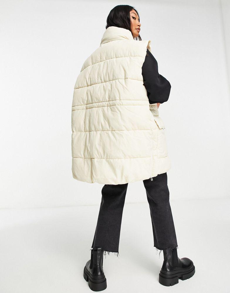 Topshop mid length sleeveless puffer gilet in cream商品第4张图片规格展示