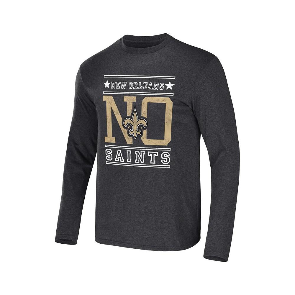Men's NFL x Darius Rucker Collection by Heathered Charcoal New Orleans Saints Long Sleeve T-shirt商品第3张图片规格展示