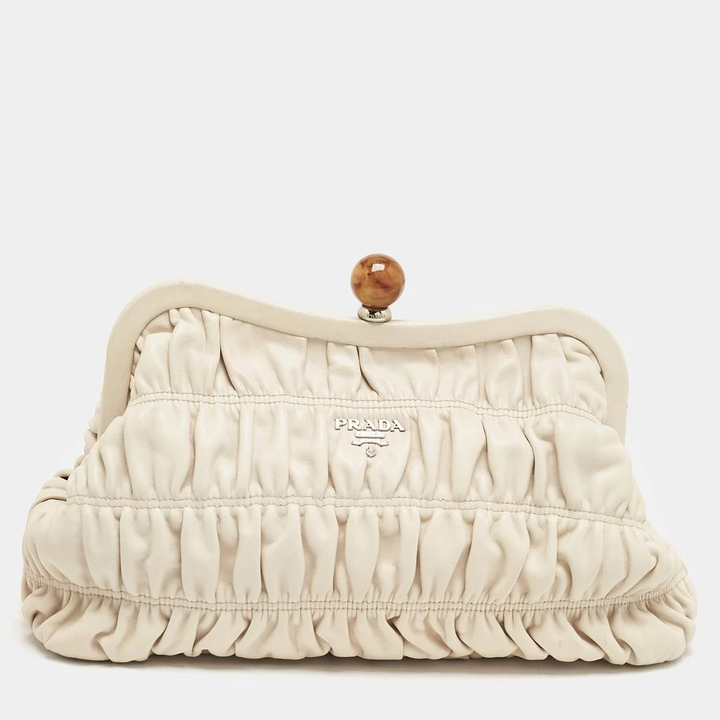 商品[二手商品] Prada|Prada Cream Nappa Gaufre Leather Frame Clutch,价格¥5537,第1张图片