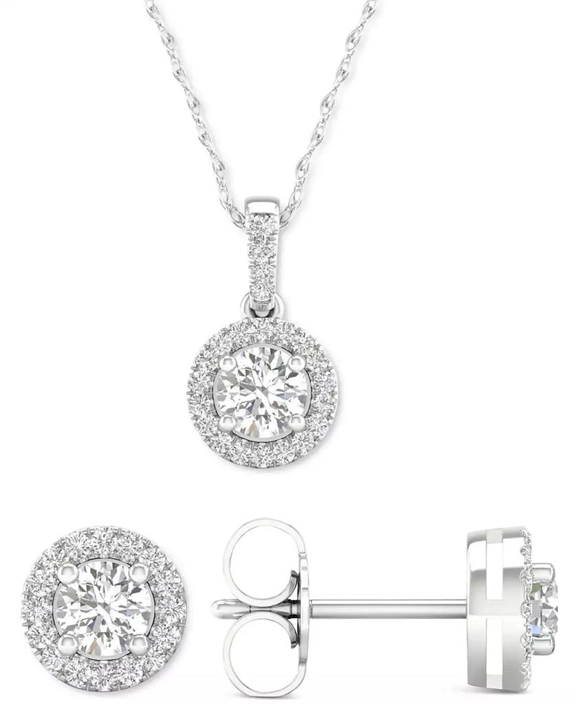 商品Macy's|2-Pc. Set Diamond Halo Pendant Necklace & Matching Stud Earrings (5/8 ct. t.w.) in 14k White Gold,价格¥19831,第1张图片