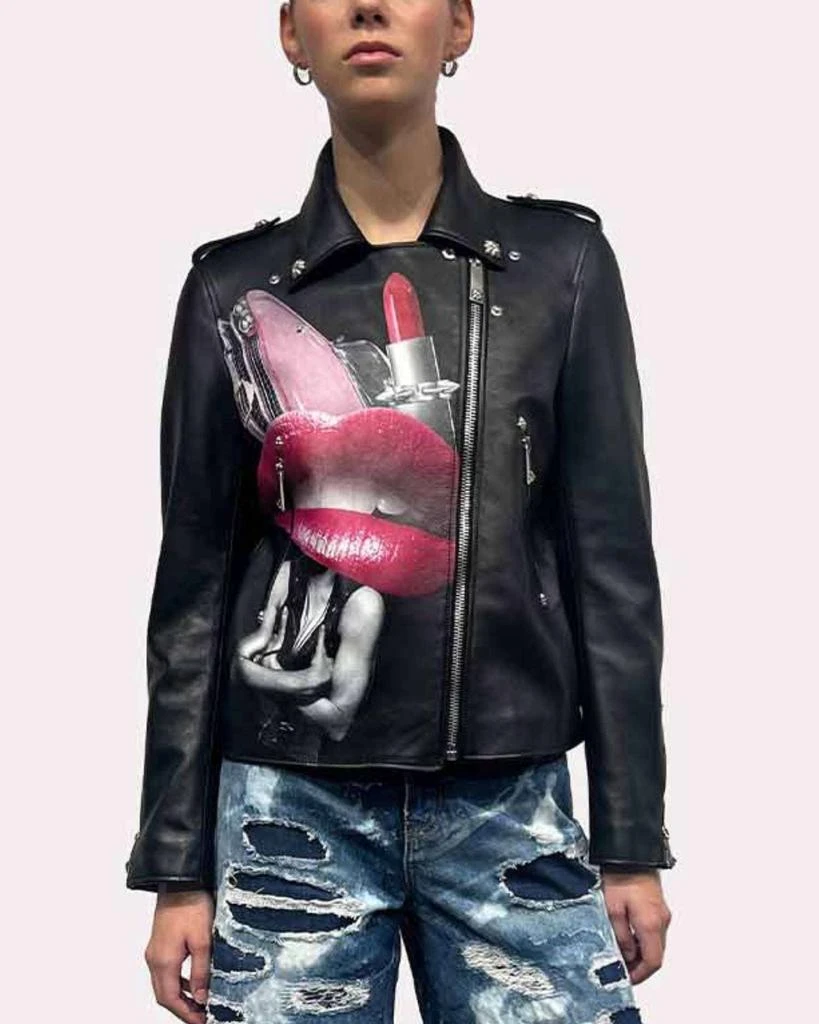 商品John Richmond|100% Leather Jacket With Heat Pressed Print. Decentralised Fastener By Contrasting Zip.,价格¥8976,第3张图片详细描述