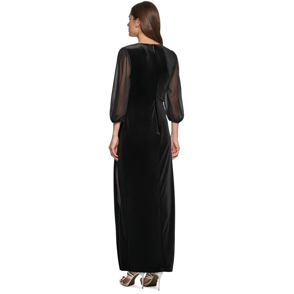 商品DKNY|Women's Side-Ruched Chiffon-Sleeve Velvet Gown,价格¥597,第2张图片详细描述