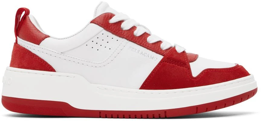 商品Salvatore Ferragamo|White & Red Suede Patch Skate Sneakers,价格¥3886,第1张图片