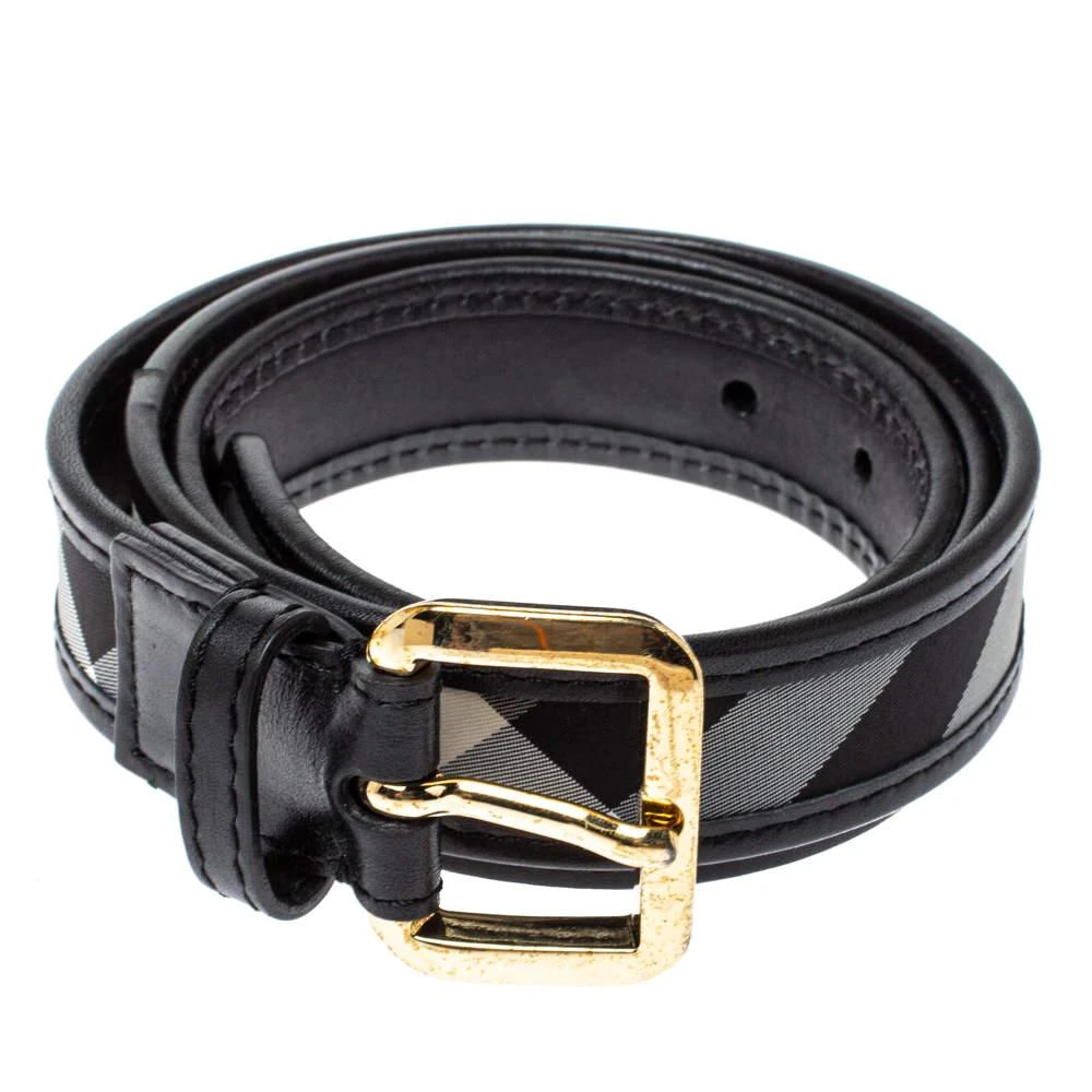 商品[二手商品] Burberry|Burberry Black Beat Check Canvas and Leather Belt 90CM,价格¥928,第2张图片详细描述