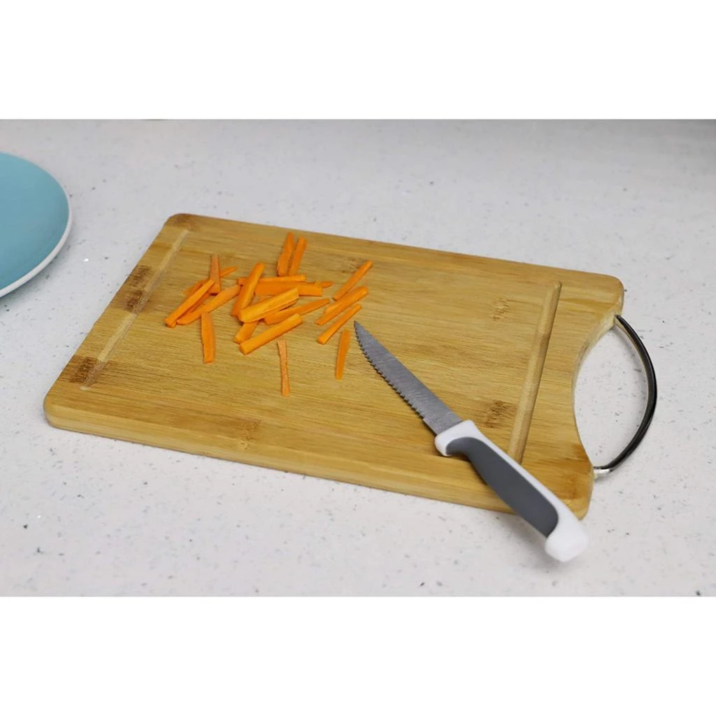 商品Home Basics|Home Basics 8" x 12"  Bamboo Cutting Board with Juice Groove and Stainless Steel Handle,价格¥119,第3张图片详细描述