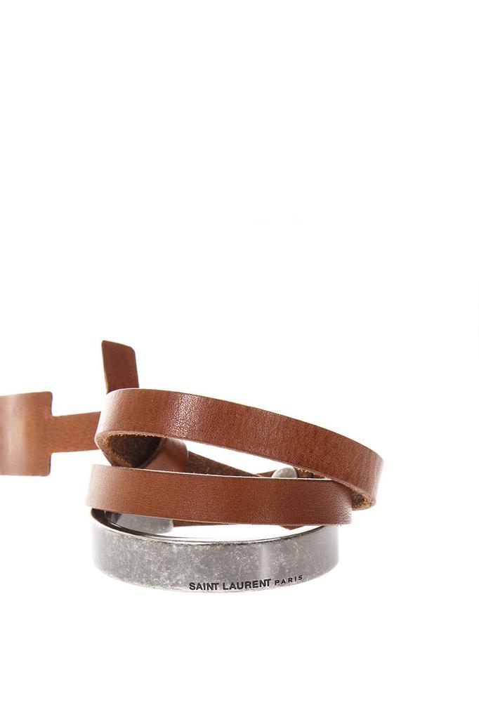 Saint Laurent Nomade Brown Double Turn Leather Bracelet商品第2张图片规格展示