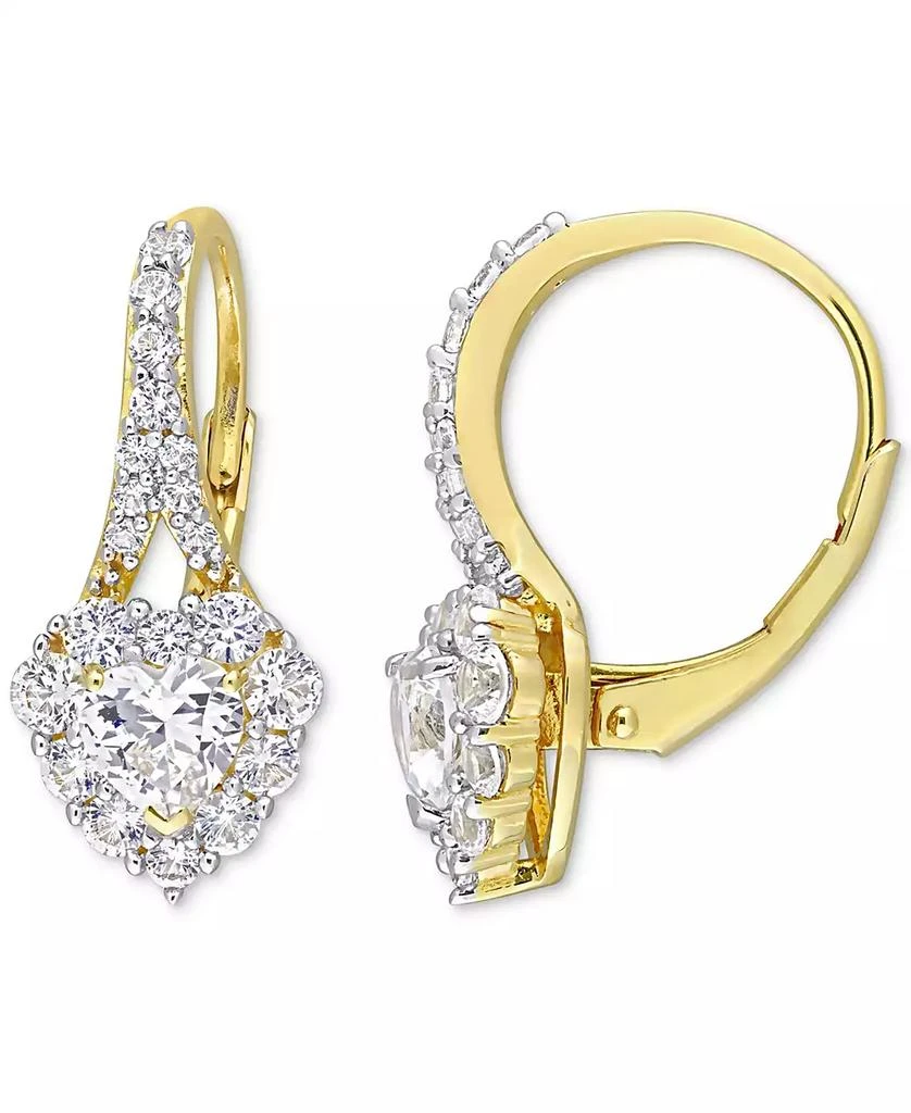 商品Macy's|Lab-Grown White Sapphire Heart Leverback Hoop Earrings (2-2/5 ct. t.w.) in Yellow-Plated Sterling Silver,价格¥1054,第1张图片